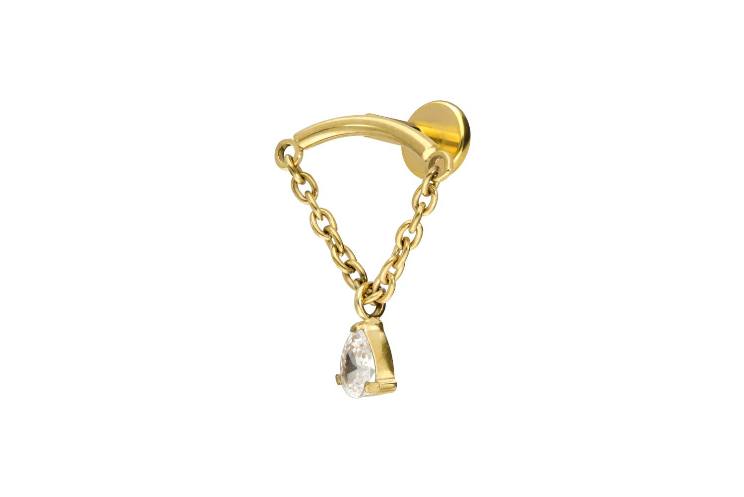 Titan Labret Piercing mit Innengewinde BOGEN + KETTE + KRISTALLTROPFEN